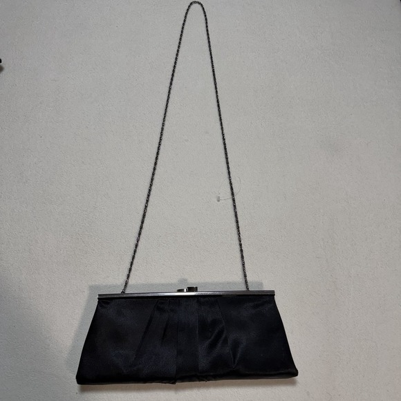 Handbags - Vintage 1960s Black Evening Clutch Bag Handbag Purse With Silver Chain